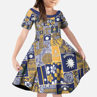 Ekamawir omo Nauru Family Matching Off Shoulder Short Dress and Hawaiian Shirt Pacific Patchwork Xmas Vibes - Polynesian Pride