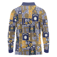 Ekamawir omo Nauru Long Sleeve Polo Shirt Pacific Patchwork Xmas Vibes - Polynesian Pride