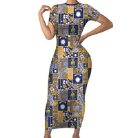 Ekamawir omo Nauru Short Sleeve Bodycon Dress Pacific Patchwork Xmas Vibes - Polynesian Pride