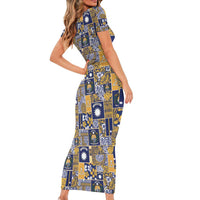 Ekamawir omo Nauru Short Sleeve Bodycon Dress Pacific Patchwork Xmas Vibes - Polynesian Pride