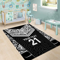 New Zealand Black Fern Custom Area Rug Maori Tukutuku Black-white Motif