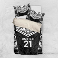 New Zealand Black Fern Custom Bedding Set Maori Tukutuku Black-white Motif