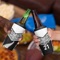 New Zealand Black Fern Custom 4 in 1 Can Cooler Tumbler Maori Tukutuku Black-white Motif LT9 - Polynesian Pride
