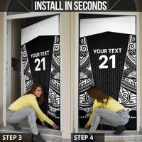 New Zealand Black Fern Custom Door Cover Maori Tukutuku Black-white Motif - Polynesian Pride