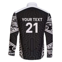 New Zealand Black Fern Custom Family Matching Off The Shoulder Long Sleeve Dress and Hawaiian Shirt Maori Tukutuku Black-white Motif LT9 - Polynesian Pride