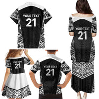 New Zealand Black Fern Custom Family Matching Puletasi and Hawaiian Shirt Maori Tukutuku Black-white Motif LT9 - Polynesian Pride