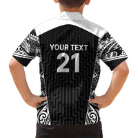 New Zealand Black Fern Custom Family Matching Summer Maxi Dress and Hawaiian Shirt Maori Tukutuku Black-white Motif LT9 - Polynesian Pride