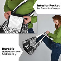 New Zealand Black Fern Custom Grocery Bag Maori Tukutuku Black-white Motif