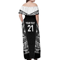 New Zealand Black Fern Custom Off Shoulder Maxi Dress Maori Tukutuku Black-white Motif LT9 - Polynesian Pride