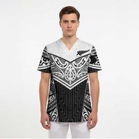 New Zealand Black Fern Custom Scrub Top Maori Tukutuku Black-white Motif - Polynesian Pride