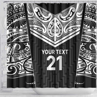 New Zealand Black Fern Custom Shower Curtain Maori Tukutuku Black-white Motif LT9 - Polynesian Pride