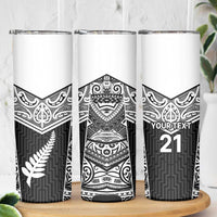 New Zealand Black Fern Custom Skinny Tumbler Maori Tukutuku Black-white Motif