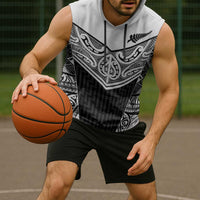 New Zealand Black Fern Custom Sleeveless Hoodie Maori Tukutuku Black-white Motif LT9 - Polynesian Pride