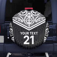 New Zealand Black Fern Custom Spare Tire Cover Maori Tukutuku Black-white Motif LT9 No hole White - Polynesian Pride