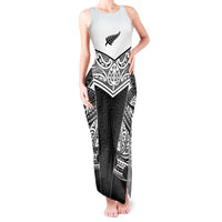 New Zealand Black Fern Custom Tank Maxi Dress Maori Tukutuku Black-white Motif LT9 Women White - Polynesian Pride