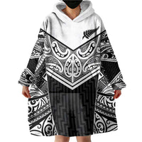New Zealand Black Fern Custom Wearable Blanket Hoodie Maori Tukutuku Black-white Motif LT9 - Polynesian Pride
