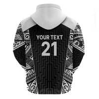 New Zealand Black Fern Custom Zip Hoodie Maori Tukutuku Black-white Motif