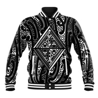 New Zealand Maori Taniko Baseball Jacket Black Kowhaiwhai Puhoro LT9 Unisex Black - Polynesian Pride