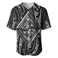 New Zealand Maori Taniko Baseball Jersey Black Kowhaiwhai Puhoro