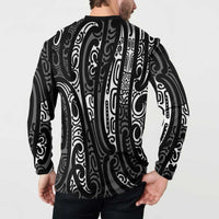 New Zealand Maori Taniko Button Sweatshirt Black Kowhaiwhai Puhoro