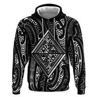 New Zealand Maori Taniko Hoodie Black Kowhaiwhai Puhoro