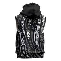 New Zealand Maori Taniko Sleeveless Zip Hoodie Black Kowhaiwhai Puhoro LT9 - Polynesian Pride