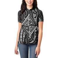 New Zealand Maori Taniko Women Polo Shirt Black Kowhaiwhai Puhoro LT9 - Polynesian Pride