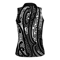 New Zealand Maori Taniko Women Sleeveless Polo Shirt Black Kowhaiwhai Puhoro LT9 - Polynesian Pride
