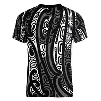 New Zealand Maori Taniko Women V-Neck T-Shirt Black Kowhaiwhai Puhoro LT9 - Polynesian Pride