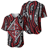New Zealand Maori Taniko Baseball Jersey Red Kowhaiwhai Puhoro