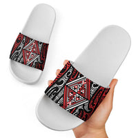 New Zealand Maori Taniko Slide Sandals Red Kowhaiwhai Puhoro - Polynesian Pride
