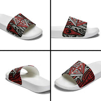 New Zealand Maori Taniko Slide Sandals Red Kowhaiwhai Puhoro - Polynesian Pride