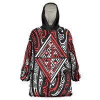 New Zealand Maori Taniko Wearable Blanket Hoodie Red Kowhaiwhai Puhoro LT9 One Size Red - Polynesian Pride