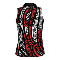New Zealand Maori Taniko Women Sleeveless Polo Shirt Red Kowhaiwhai Puhoro LT9 - Polynesian Pride