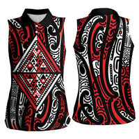 New Zealand Maori Taniko Women Sleeveless Polo Shirt Red Kowhaiwhai Puhoro LT9 - Polynesian Pride