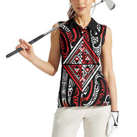 New Zealand Maori Taniko Women Sleeveless Polo Shirt Red Kowhaiwhai Puhoro LT9 - Polynesian Pride