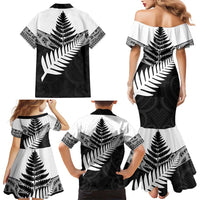 New Zealand Silver Fern Family Matching Mermaid Dress and Hawaiian Shirt Maori Koru Mixed Taniko Pattern