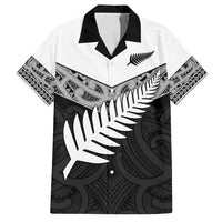 New Zealand Silver Fern Family Matching Off Shoulder Short Dress and Hawaiian Shirt Maori Koru Mixed Taniko Pattern LT9 Dad's Shirt - Short Sleeve White - Polynesian Pride