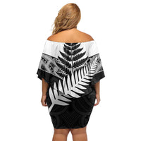 New Zealand Silver Fern Family Matching Off Shoulder Short Dress and Hawaiian Shirt Maori Koru Mixed Taniko Pattern LT9 - Polynesian Pride