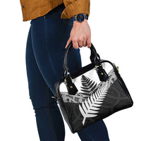 New Zealand Silver Fern Shoulder Handbag Maori Koru Mixed Taniko Pattern