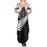 New Zealand Silver Fern Summer Maxi Dress Maori Koru Mixed Taniko Pattern