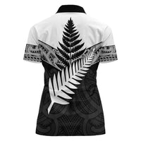 New Zealand Silver Fern Women Polo Shirt Maori Koru Mixed Taniko Pattern