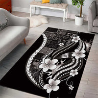 Samoa Siapo Tribal Pattern Area Rug Black Polynesian Plumeria Tapa Motif