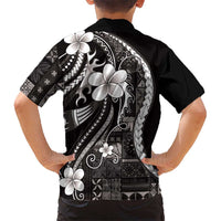 Samoa Siapo Tribal Pattern Family Matching Tank Maxi Dress and Hawaiian Shirt Black Polynesian Plumeria Tapa Motif LT9 - Polynesian Pride