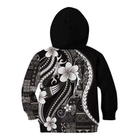 Samoa Siapo Tribal Pattern Kid Hoodie Black Polynesian Plumeria Tapa Motif