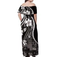 Samoa Siapo Tribal Pattern Off Shoulder Maxi Dress Black Polynesian Plumeria Tapa Motif