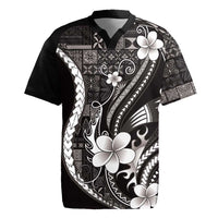 Samoa Siapo Tribal Pattern Rugby Jersey Black Polynesian Plumeria Tapa Motif