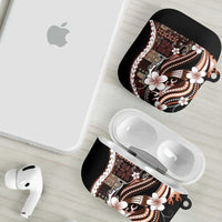 Samoa Siapo Tribal Pattern AirPods Case Brown Polynesian Plumeria Tapa Motif