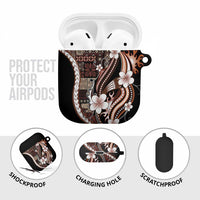 Samoa Siapo Tribal Pattern AirPods Case Brown Polynesian Plumeria Tapa Motif