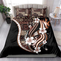 Samoa Siapo Tribal Pattern Bedding Set Brown Polynesian Plumeria Tapa Motif